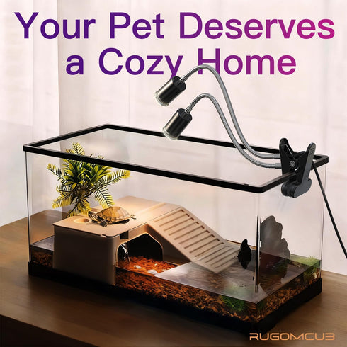All-in-One Reptile Heat Lamp Bundle, Dual-Head UVB&UVA Lamp with Timer & Hygrothermograph, High UVA Lighting