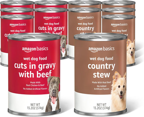 Amazon Basics Wet Dog Food Variety Pack, Country Stew Flavor and Cuts