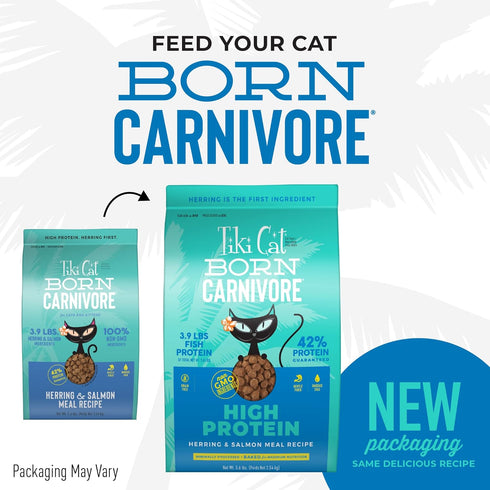 Tiki Cat Born Carnivore High Protein, Herring & Salmon Meal, Grain-Free Baked Kibble, Dry Cat Food, 5.6 lbs Bag