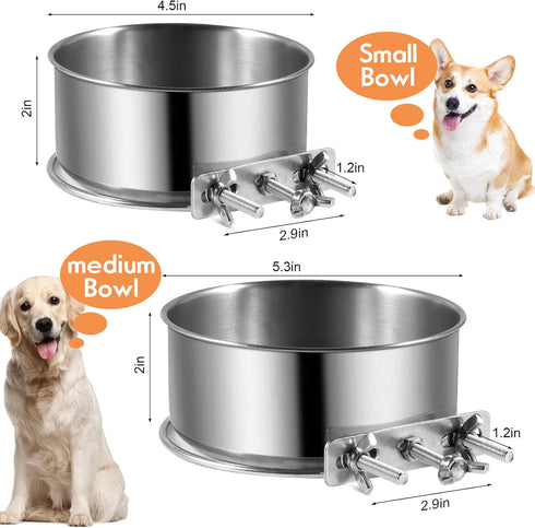 Dog Crate Water Bowl - 2 Pack No Spill Hanging Cage Food Bowls for Small & Medium Pets