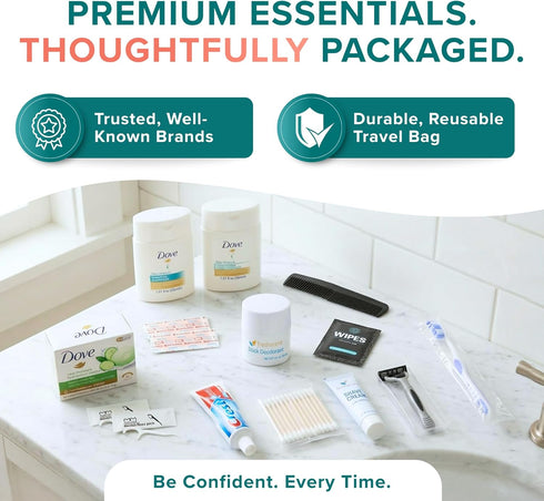15 Packaged Pack 5 Stuhrling Bottle TrekTote Bulk Piece Hygiene Kits for Distribution & Travel, TSA Toiletries Kit