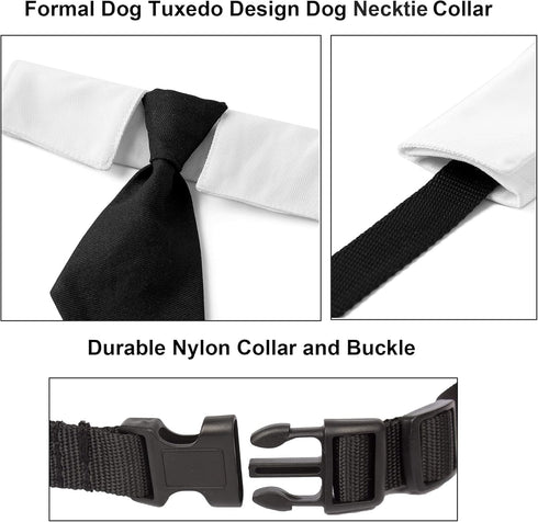 ADOGGYGO Adjustable Dog Neck Tie Collar with Black Necktie, Wedding Formal Tux Collars for Small Pets