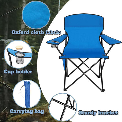 BTinoe Camping Chair with Cup Holder,Blue Folding Chairs for Outside,Oxford Cloth Beach Chair,Heavy Folding Chair
