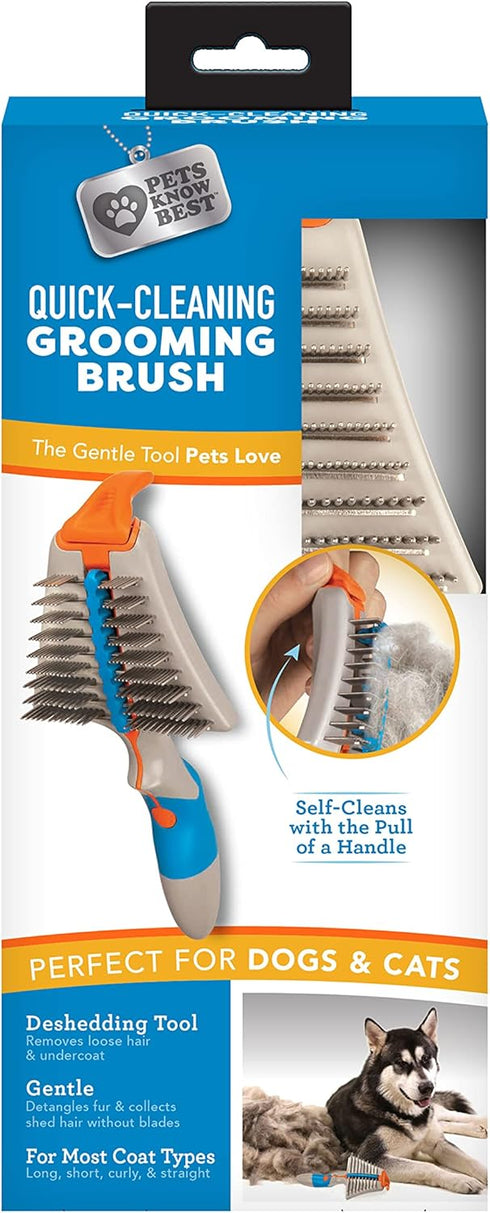 Quick-Cleaning Grooming Brush by Pets Know Best, Self-Cleaning Deshedding Tool for Cats & Dogs, Gentle Detangling