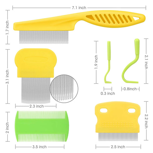 Cat & Dog Comb Set, Fine Tooth Grooming Comb for Dandruff and Hair Removal (Yellow)