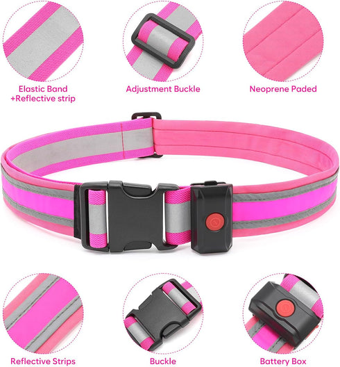 LED Running Belt, USB Rechargeable High Visibility Waistband Safety Light for Running, Cycling, and Walking