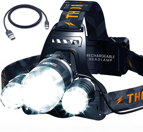TDC Head Lamp Led Rechargeable Super Bright, USB-C Headlamp for Adults, 1080 Lumen Head Flashlight