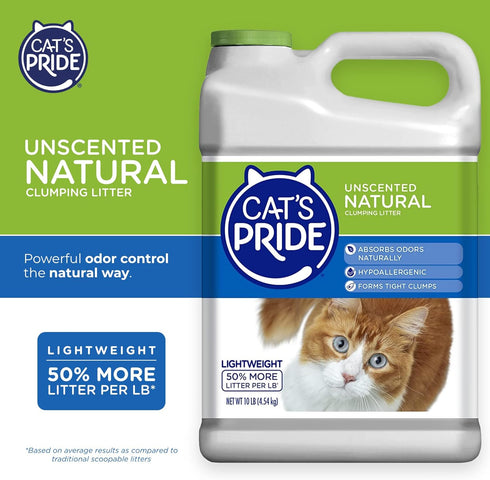 Cat's Pride Lightweight Clumping Litter, Natural, 10 Pounds, Powerful Odor Control, Unscented