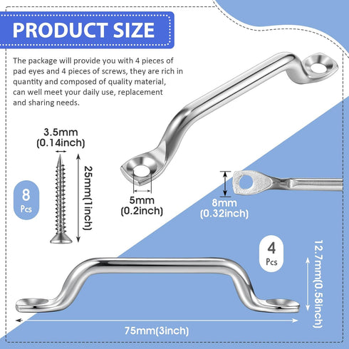 Stainless Steel Footman Loop with Flat Head Tapping Screws, Bimini Top Strap for Kayak and Boat