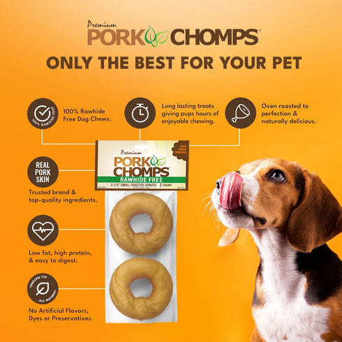 3 Inch 2 Count, Pack 2 Pork Chomps Roasted Pork Skin Dog Chews, Donuts, Real Chicken, of - Long-Lasting Treats for Dogs