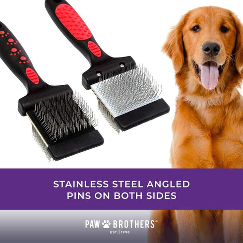 Ryan's Pet Supplies Paw Brothers Double Sided Firm Flex Slicker Brush, Small, Professional Grade, Comfort Grip