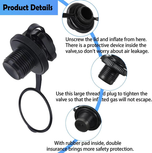 Inflatable Boat Air Valve, 2PCS Inflatable Boat Spiral Air Plugs for One-Way Inflation Replacement Screw