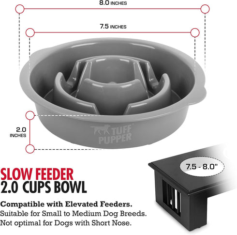 Tuff Pupper Slow Feeder Insert Bowl, Elevated Feeder Tray Bowl for Dogs, Easy Clean Dishwasher Safe (2 Cups)