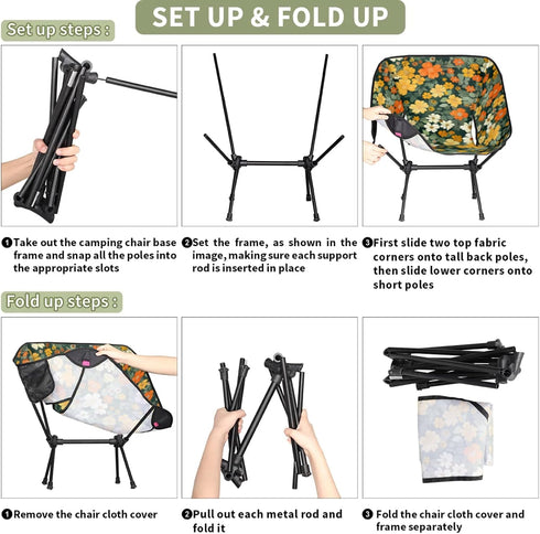 Backpacking Flowers Green Portable Camping Chair, Folding Chairs for Outside, Lightweight Chair, Outdoor Collapsible