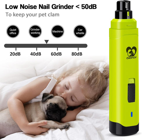 2-Speed Trimmer Casfuy Dog Nail Grinder Upgraded - Professional Whisper-Quiet Electric Pet Nail Painless Paws Grooming
