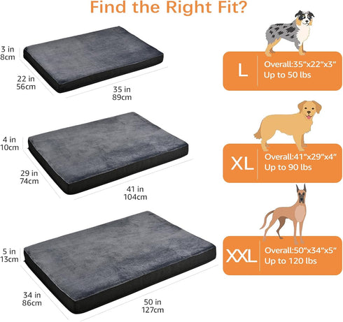 Amazon Basics X-Large Gel Foam Mattress Dog Pet Bed with Removable Cover, Grey, 41"L x 29"W x 4"H