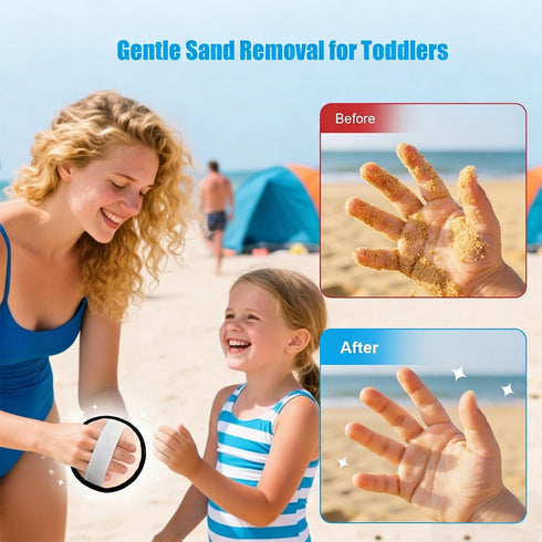 Exqusdy 2 1 in Sand Remover for Beach + Elastic Towel Bands for Cruise Chair Powder Puff with Talc-Free Formula