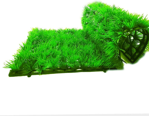2pcs Artificial Aquarium Grass Mat Decorations, 10"X10" Plastic Lawn Ornament for Fish Tank