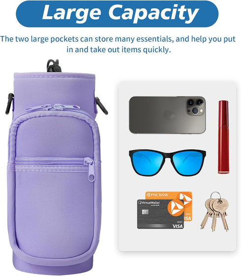 32 40 oz 2 AceTreker Water Bottle Carrier with Strap, Neoprene Water Bottle Sleeve Bag with Pockets Insulated Flask