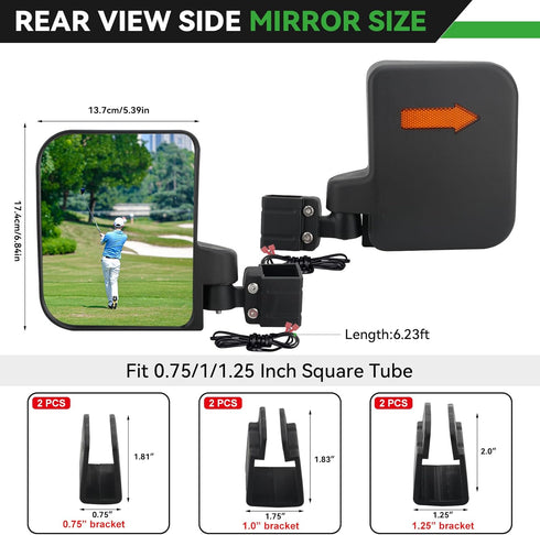 Golf Cart Side View Mirrors with Turn Signal Light - No Drilling Foldable Mirrors Compatible with Ezgo Yamaha ICON Club