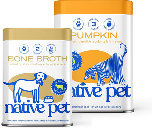 Native Pet Beef Bone Broth for Dogs (4.75 oz) & Organic Pumpkin