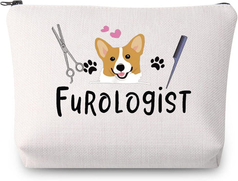 Furologist Funny Puppy Stylist Cosmetic Bag, Cute Dog Groomer Survival Kit Zipper Pouch for Pet Grooming Gifts