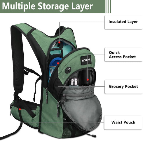 NONSAR 3L Hydration Backpack Pack with Insulated Water Bladder, Daypack for Hiking, Running, Climbing, Rave, Festival,