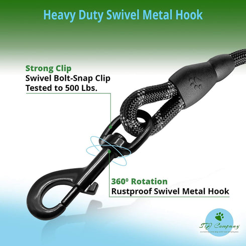 Short Training Leash for Dogs, 18” Rock Climbing Rope with Swivel Metal Snap-Bolt for Walking