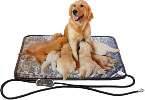 Puppy Heating Pad for Whelping New Born Dogs, Heated Bed with Auto Shut Off Timer, 9 Level Heater, Large 34x21 in