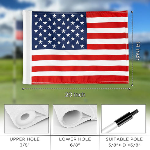 KINGTOP USA Golf Flag 20x14 Inch, Tube Inserted Dual-layer Nylon, Standard Putting Green Flags for Practice