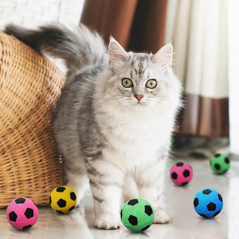 Skylety 32 Pieces Cat Soccer Balls, Foam Sponge Football Interactive Toy Sports Ball for Kittens
