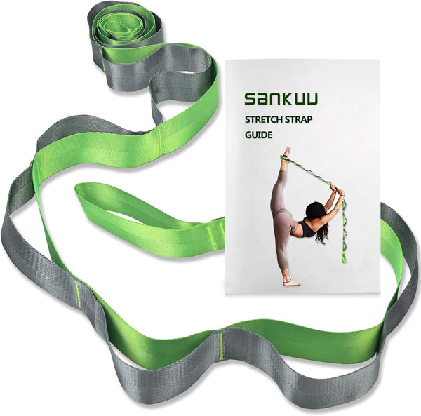 SANKUU Yoga Straps Stretching Strap with 12 Loops Workout Poster, Long Stretch Out Bands for Exercise, Pilates,