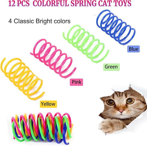 WHXYTHREE 12 PCS Colorful Interactive Cat Spring Toys, BPA-Free Durable Spiral Springs for Indoor Cats, Active Play