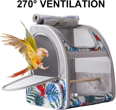 Bird Carrier Backpack with Wooden Stand Perch, Multi-Colored Bird Travel Carrier Backpack