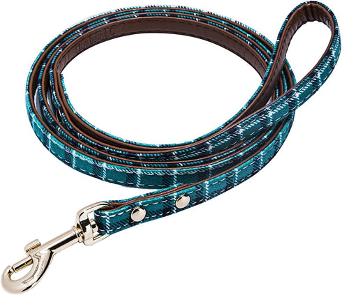 Puppy Leash for Small Dogs - StrawberryEC Cute Leather Peacock Green Plaid Leash