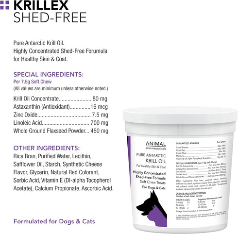 Krillex Shed-Free Chews - 60 ct. Krill Oil for Dogs & Cats, Skin and Coat Omega 3 Supplement