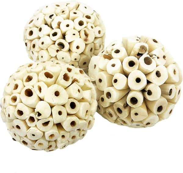 SunGrow Sola Atta Foraging Balls, 2”, White Soft Shred Parrot Chews, 3 Pcs/Pack for Small Pets