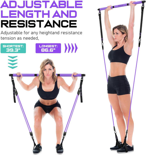 Pilates Bar Kit with Resistance Bands - Multifunctional Pilates Bar for Women & Men, Heavy-Duty Metal Adjustment Buckle.