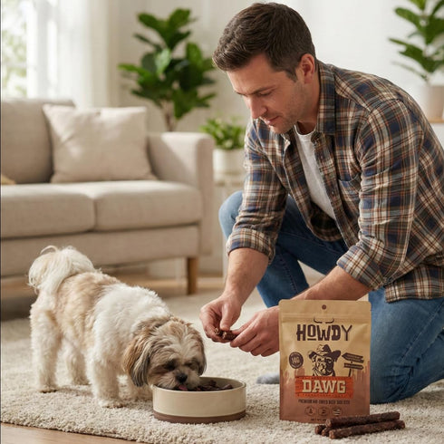 (4 Pack) Howdy Dawg Beef Sticks for Dogs Raw, Cured, Air Dried Beef Stick Treats w/Apple Cider Vinegar, Salt