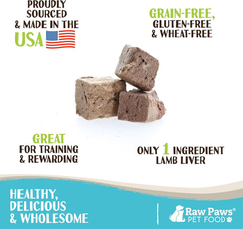 Raw Paws Freeze Dried Lamb Liver Treats for Dogs & Cats, 4-oz Made in USA for Training & Treats