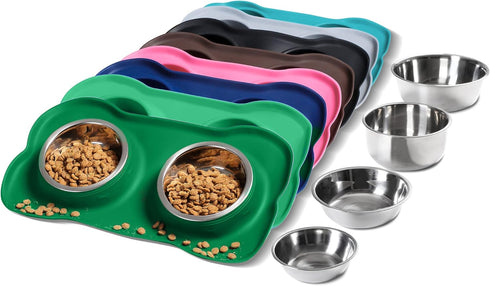 Hubulk Pet Dog Bowls, 2 Stainless Steel Bowls with Non-Skid Silicone Mat + Pet Food Scoop for Small Medium Large Dogs