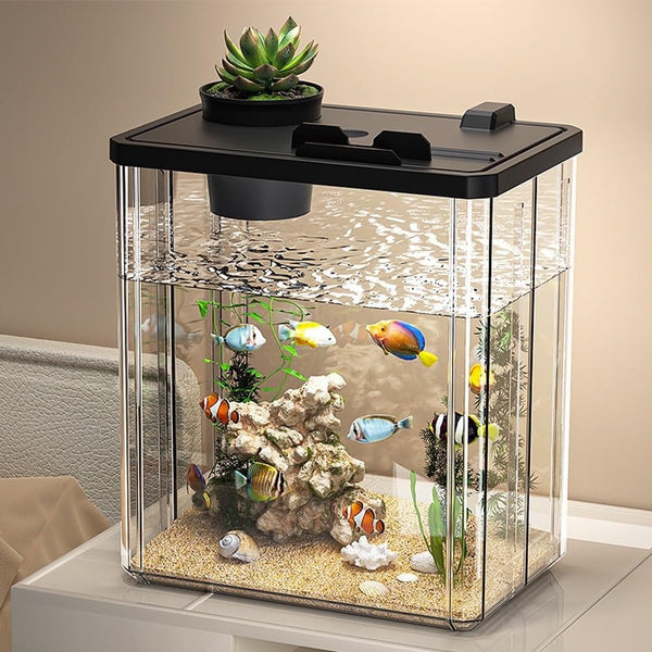 Quaziret Fish Tank Aquarium Starter Kit, Mini Desktop Rectangular Fish Tank with Pump,