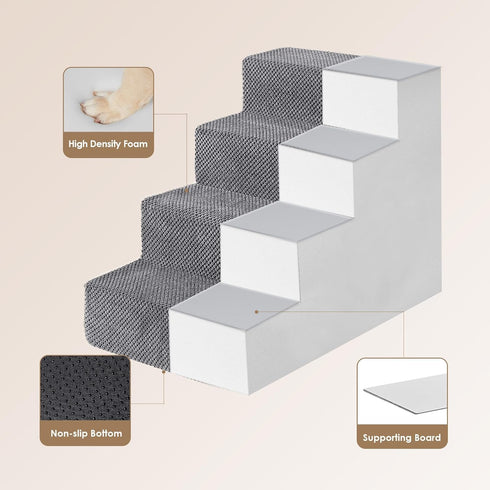 EHEYCIGA 4-Step Dog Stairs for Bed, 18”H, Non-Slip Indoor Ramp for Small Dogs and Cats, Grey