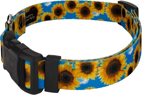 Country Brook Petz Deluxe Dog Collar, Vibrant Floral Collection for Durability, Comfort & Style, Sunflowers, Medium