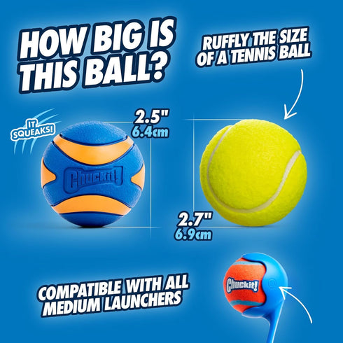18" 2 Pack (2.5") 20-60 lbs, Chuckit! Ultra Ball & Launcher Bundle - Sport with Medium Bouncy Fetch Balls for Dogs Dog