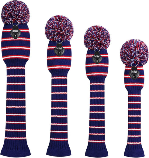 Scott Edward Knitted Golf Head Covers - 4PCS Handmade Set for Driver and Fairway Woods