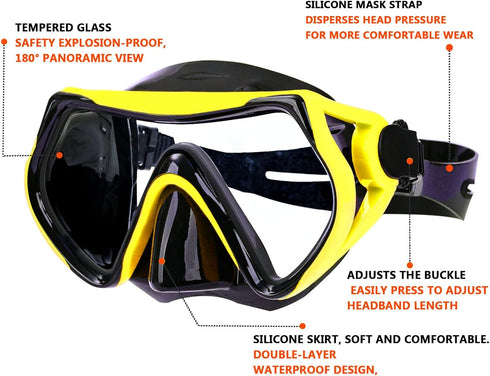 Snorkeling Set for Adults and Youth, Snorkel Mask and Full Dry Swim Goggles for Diving and Swimming