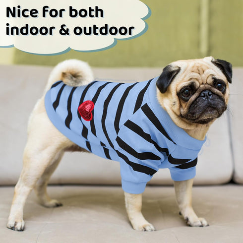 Queenmore Striped Dog T-Shirt, Long Sleeve Cotton Shirt for Small Medium Dogs Cats, Outfits for Frenchie, Dachshund,