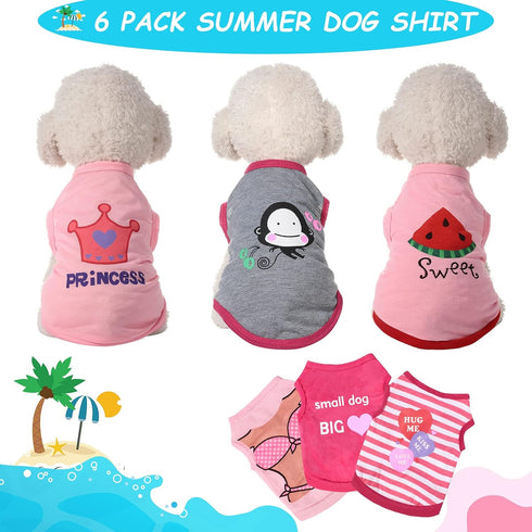 6 Pieces Dog Shirt Puppy Sweatshirt - Sleeveless Vest for Small to Medium Dogs, Cute Patterns, S Size