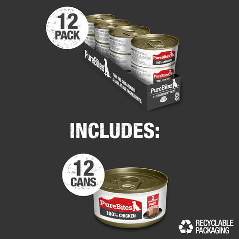 PureBites Chicken Pates for Dogs - Only 1 Ingredient, Case of 12